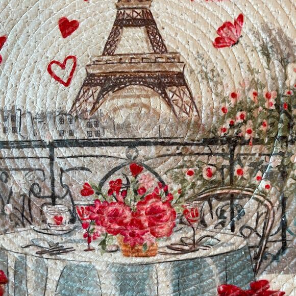 Nicole Miller Valentines Day Placemats 15" Round Paris Eiffel Tower Set of 4 New - Picture 7 of 12